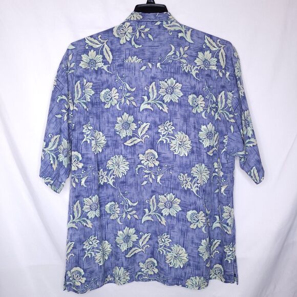 Tommy Bahama Silk Shirt Mens XL Floral Blue Tropical Camp Hawaiian - Picture 5 of 10